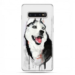 Samsung Galaxy S10 Plus - etui na telefon z grafiką - Pies Husky watercolor.