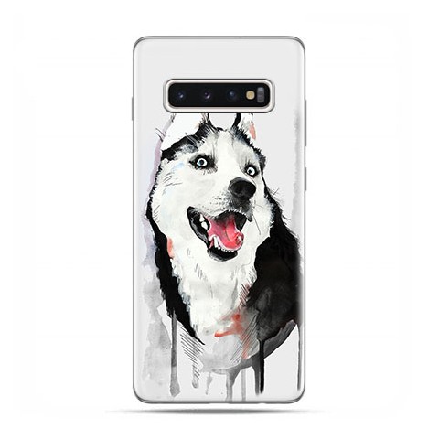 Samsung Galaxy S10 Plus - etui na telefon z grafiką - Pies Husky watercolor.
