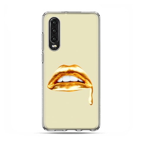Huawei P30 - silikonowe etui na telefon - złoto usta