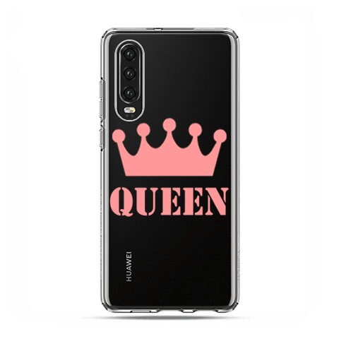 Huawei P30 - silikonowe etui na telefon - Queen z różową koroną