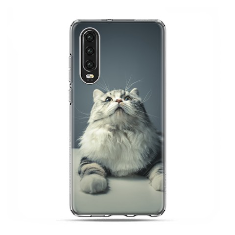 Huawei P30 - silikonowe etui na telefon - Ciekawski szary kot