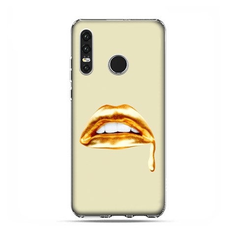 Huawei P30 Lite - silikonowe etui na telefon - złoto usta