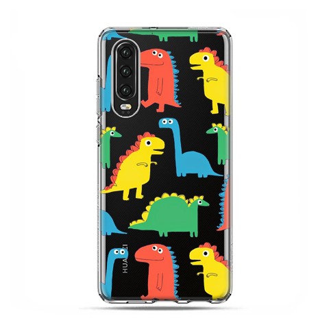 Huawei P30 - silikonowe etui na telefon - Kolorowe dinozaury