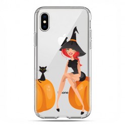 Apple iPhone X / Xs - etui na telefon - Halloween, czarownica, kot i dynie
