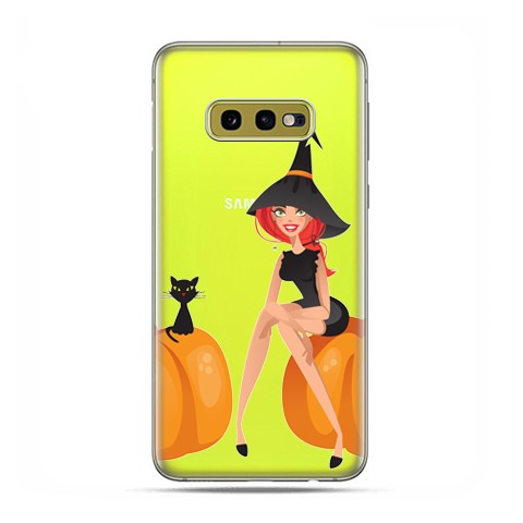 Samsung Galaxy S10e - etui na telefon z grafiką - Halloween, czarownica kot i dynie