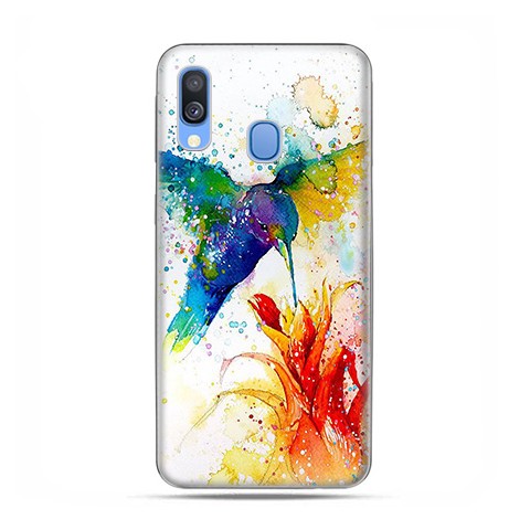 Samsung Galaxy A40 - etui na telefon wzory - Niebieski koliber watercolor.