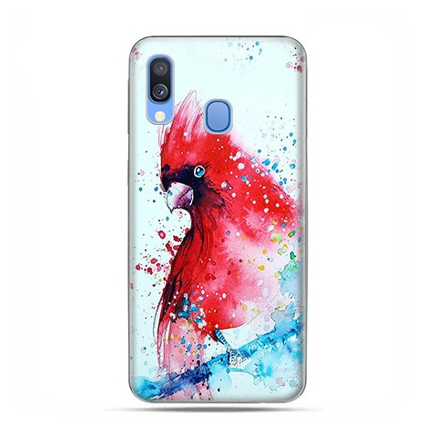 Samsung Galaxy A40 - etui na telefon wzory - Czerwona papuga watercolor.