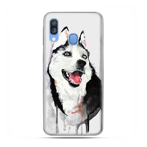 Samsung Galaxy A40 - etui na telefon wzory - Pies Husky watercolor.