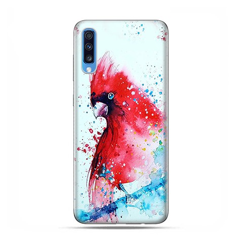 Samsung Galaxy A70 - etui na telefon wzory - Czerwona papuga watercolor.