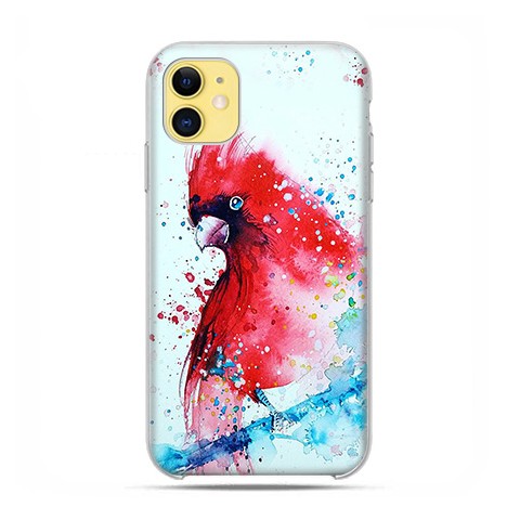 Etui case na telefon - Apple iPhone 11 - Czerwona papuga watercolor.