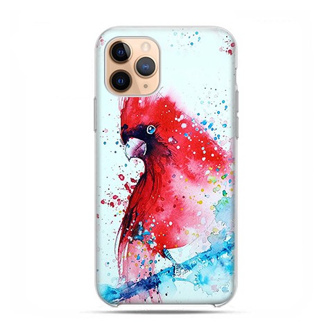 Etui case na telefon - Apple iPhone 11 Pro - Czerwona papuga watercolor.
