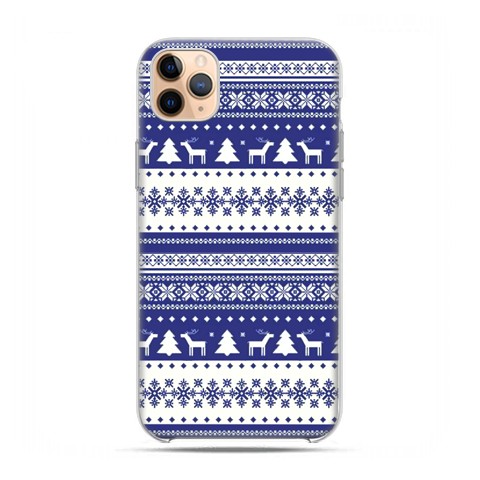 Etui case na telefon - Apple iPhone 11 Pro Max - Niebieskie renifery sweterek