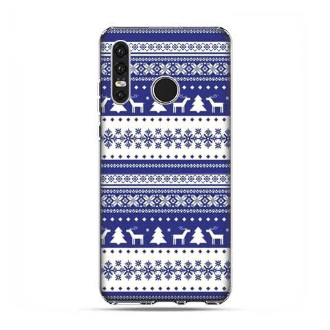 Huawei P30 Lite - etui na telefon - Niebieskie renifery sweterek