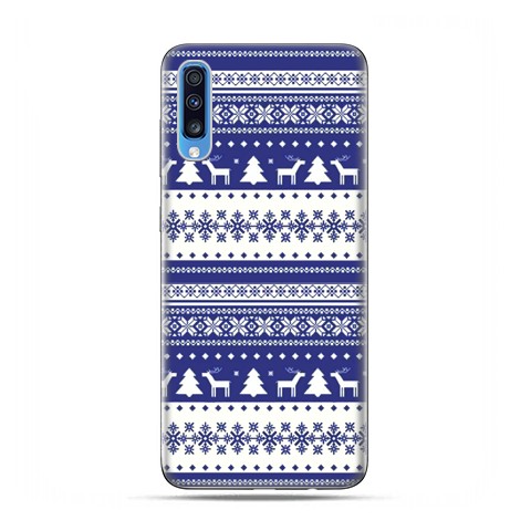 Samsung Galaxy A70 - etui na telefon wzory - Niebieskie renifery sweterek