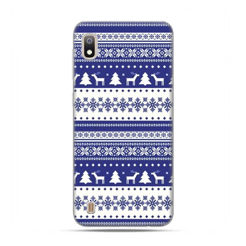 Etui case na telefon - Samsung Galaxy A10 - Niebieskie renifery sweterek