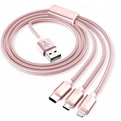Kabel 3w1 do iPhone + Micro USB + Typ-C - Różowy