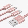 Ładowarka 3w1 kabel pleciony do iPhone + Micro USB + Typ-C - Różowy