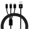 Ładowarka 3w1 kabel pleciony do iPhone + Micro USB + Typ-C - Czarny