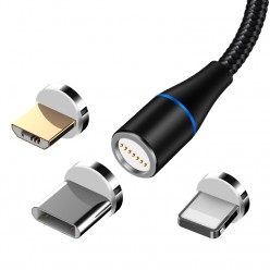Magnetyczny kabel 3w1 ładowarka do iPhone + Micro USB + Typ-C - Czarny