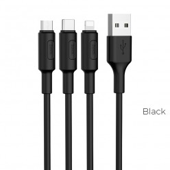 HOCO kabel USB 3w1 do iPhone Lightning 8-pin + Micro + Typ C Soarer X25 1 metr czarny